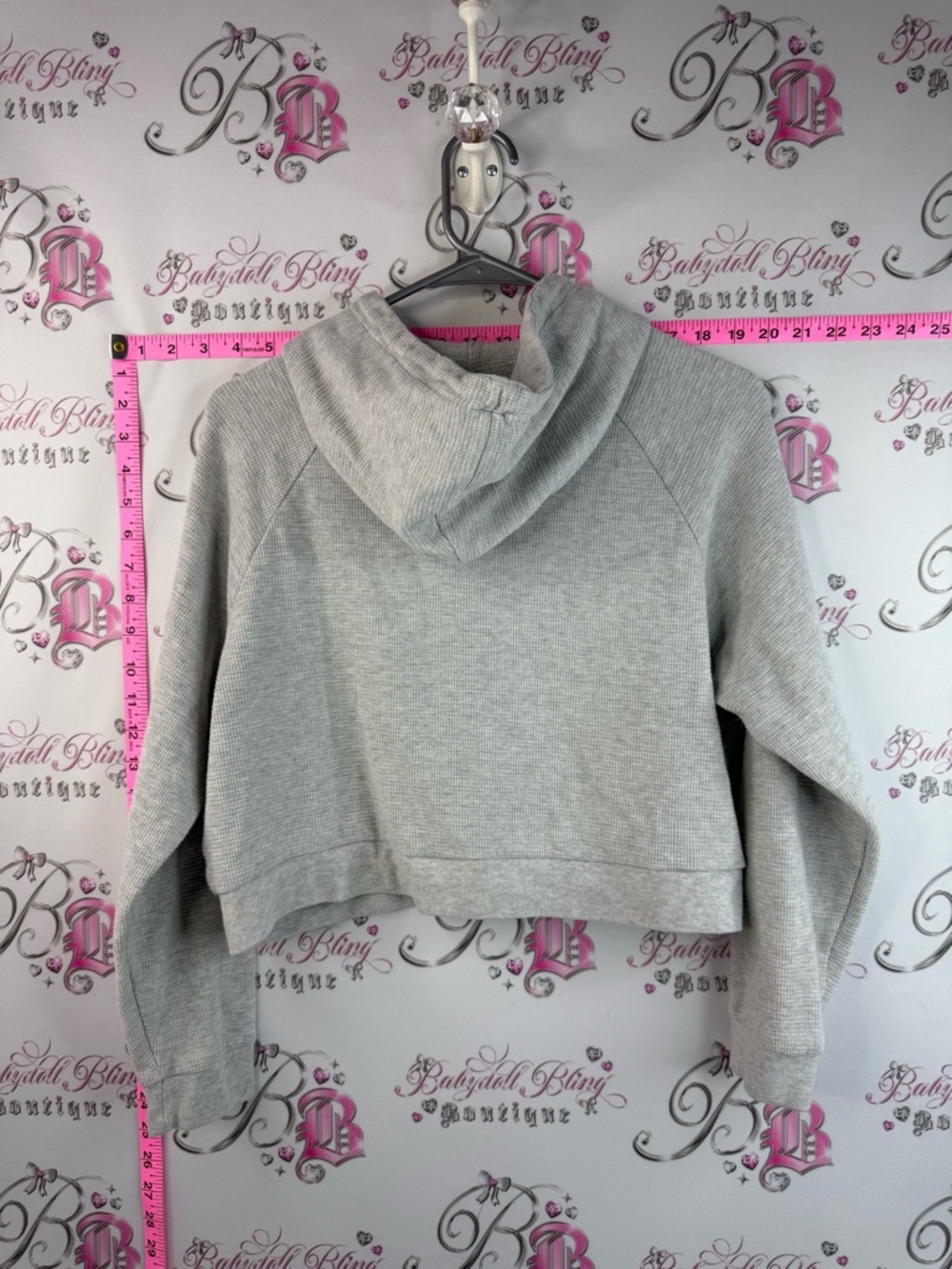 Dynamite Cropped Zip up Hoodie Light Gray with drawstring casual look - Picture 2 of 11